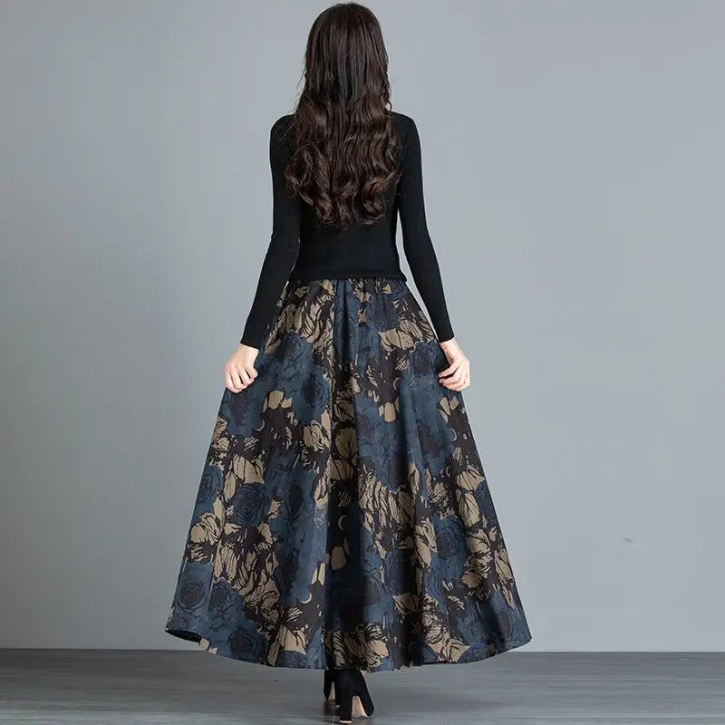 Pocket Skirt High Waist Vintage Floral