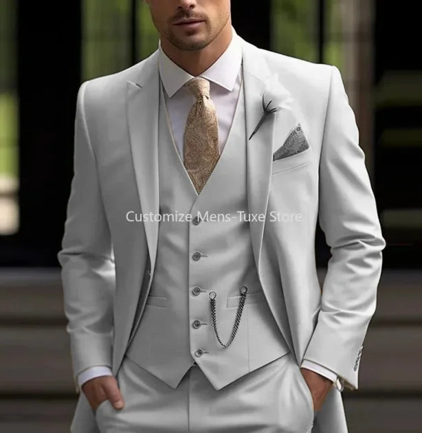 Men Business suits Tuxedos Formal 3 Piece Set Jacket Vest Pants Single Breasted Groom Groomsman Prom Wedding Party