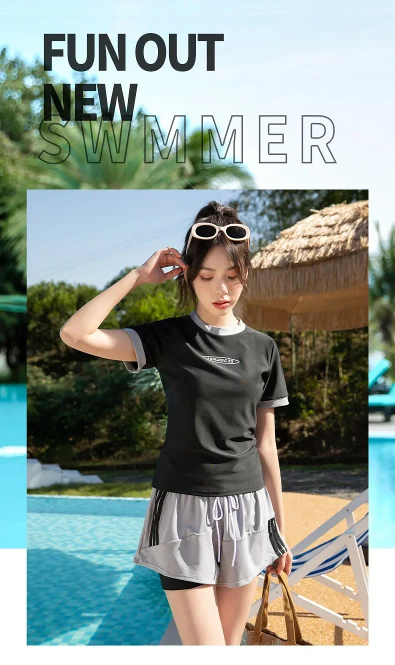 Two Piece Split Swimwear Women Sports Beachwear Bathing Summer Swimming Suit Female Slimming Surfing Suit Water Sports Swimsuit