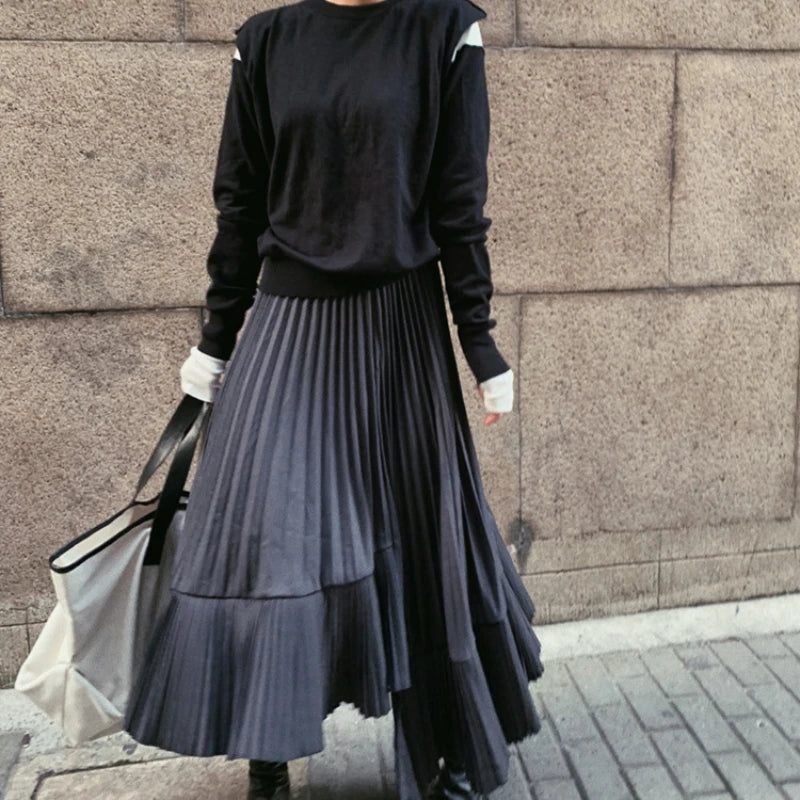 Long Skirt High Waist Pleated Patchwork Mermaid