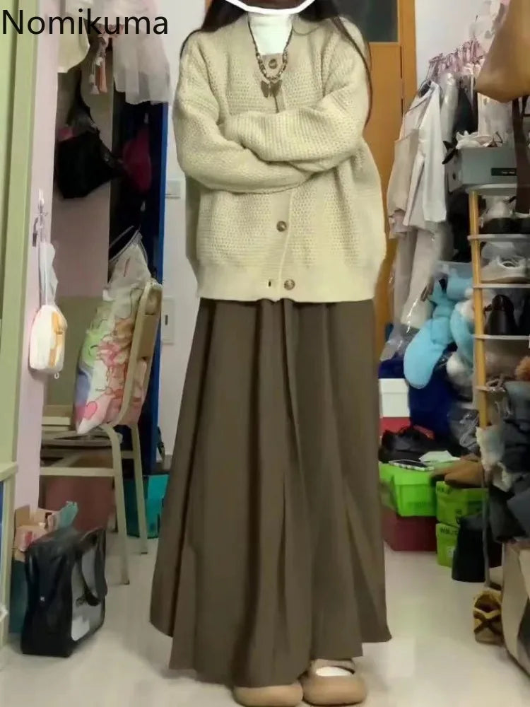 Pleated Skirts for Women High Waist Big Swing Jupe Vintage Long Skirt