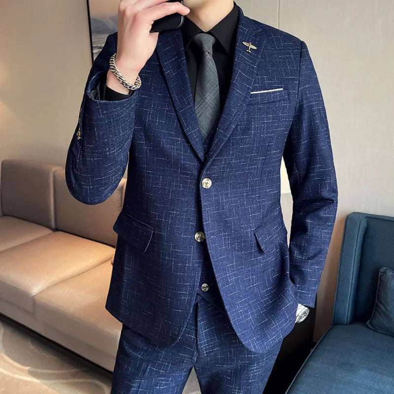 Men's High-Quality Wedding Suit 3 Piece Set Fashion Business Professional Groom Best Man Suit with Vest And Trousers