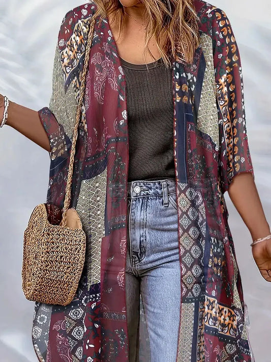 Beach Wear covered luxury women's social shirt fashion top 3D printed batwing sleeve chiffon kimono