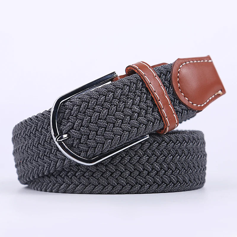 Casual Knitted Pin Buckle Belt Woven Canvas Elastic Expandable Braided Stretch Belts Women Jeans
