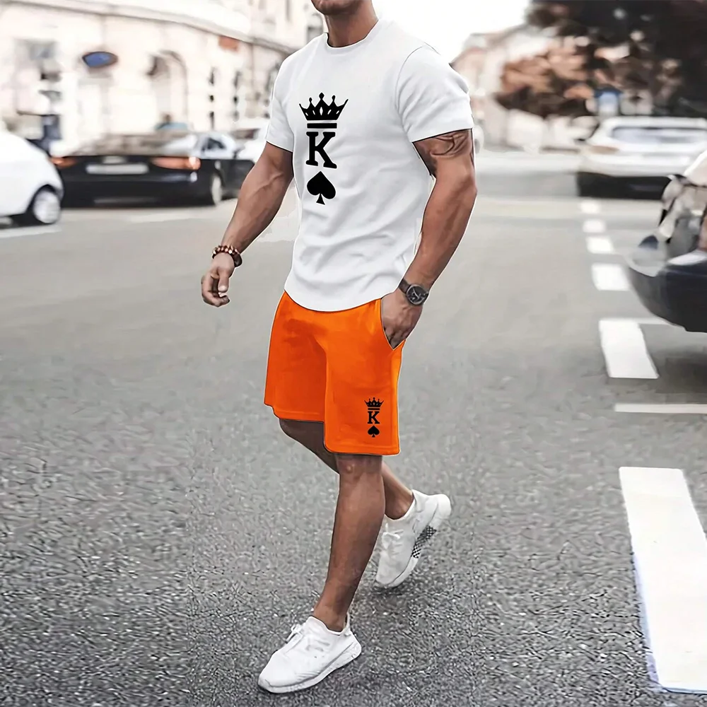 Men's Outdoor  Print Shorts 2Pcs Sets  3D Print Two Piece Suit O-neck T shirt Fashion Male
