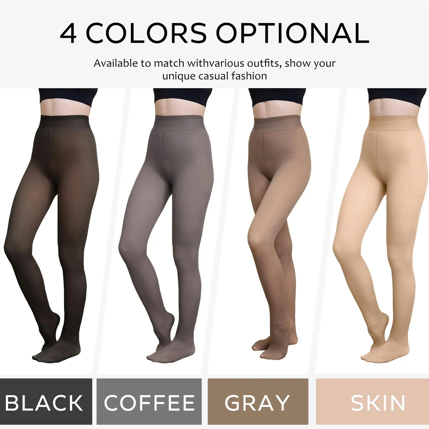 Warm Fleece Lined Women's Tights - Thick Sheer Pantyhose Leggings for winter, outdoor Thermal Hosiery (-L)