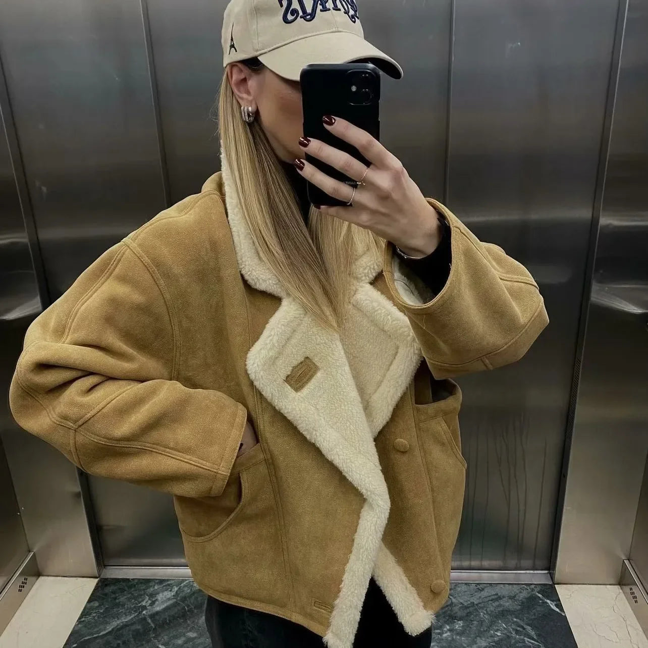 Oversize Loose Lamb Jacket  Fashion Winter Long Sleeve Button Fleece Coats