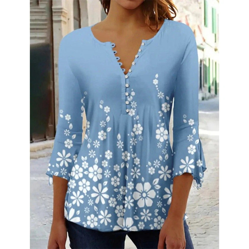 Summer Street Fashion Button-Down T-Shirt Loose Women'S Comfortable Clothing Shirt 3d Printed Trend Seven-Quarter Sleeve Top