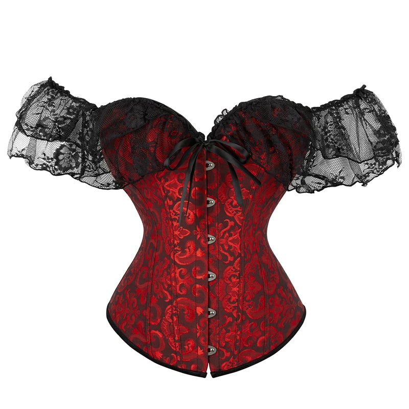 Lace Corset with ming Waistband and Drawstring Closure Stylish Floral Design