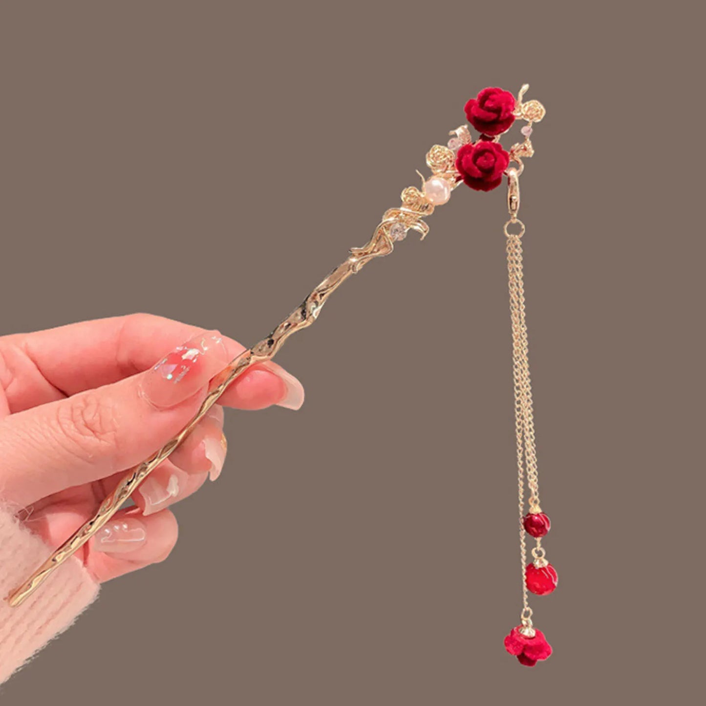 Classic Hair Stick Peach-blossom Hair Chopsticks Gold Plated Prong Updo Chignon Hairpin For Women Chinese Style