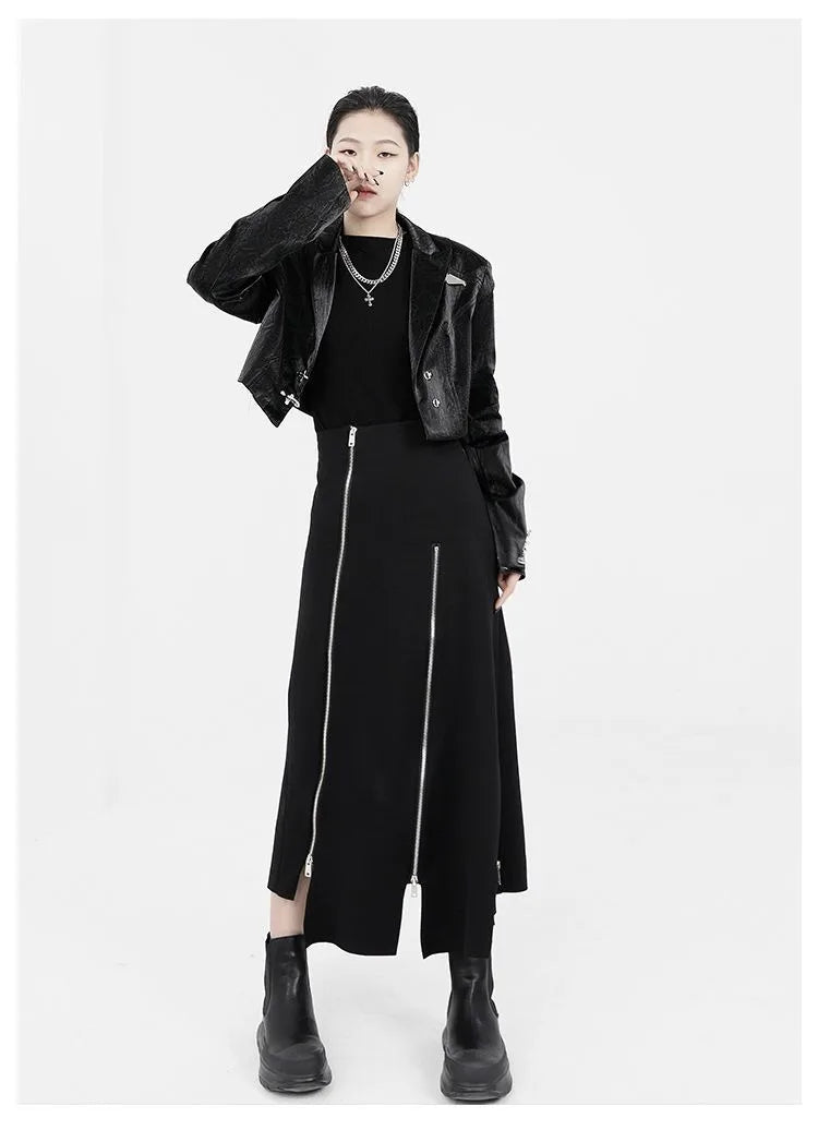 Long  High Waist A-line Zipper Split Irregular  Streetwear
