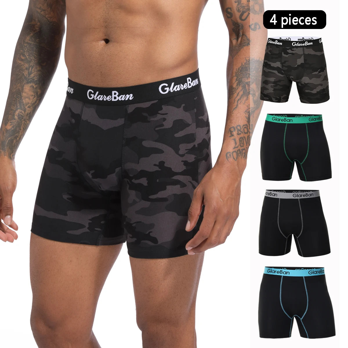4pcs Set Mid-Long Boxer Shorts Men's Underwear Male Underpants for Men Boxershorts Soft Brand Sexy