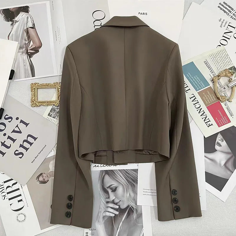 Cropped Blazers Woman Trend  All-match Notched Collar Crop Jacket Women Chic Single Button Suit Coat
