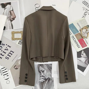 Cropped Blazers Woman Trend All-match Notched Collar Crop Jacket Women Chic Single Button Suit Coat