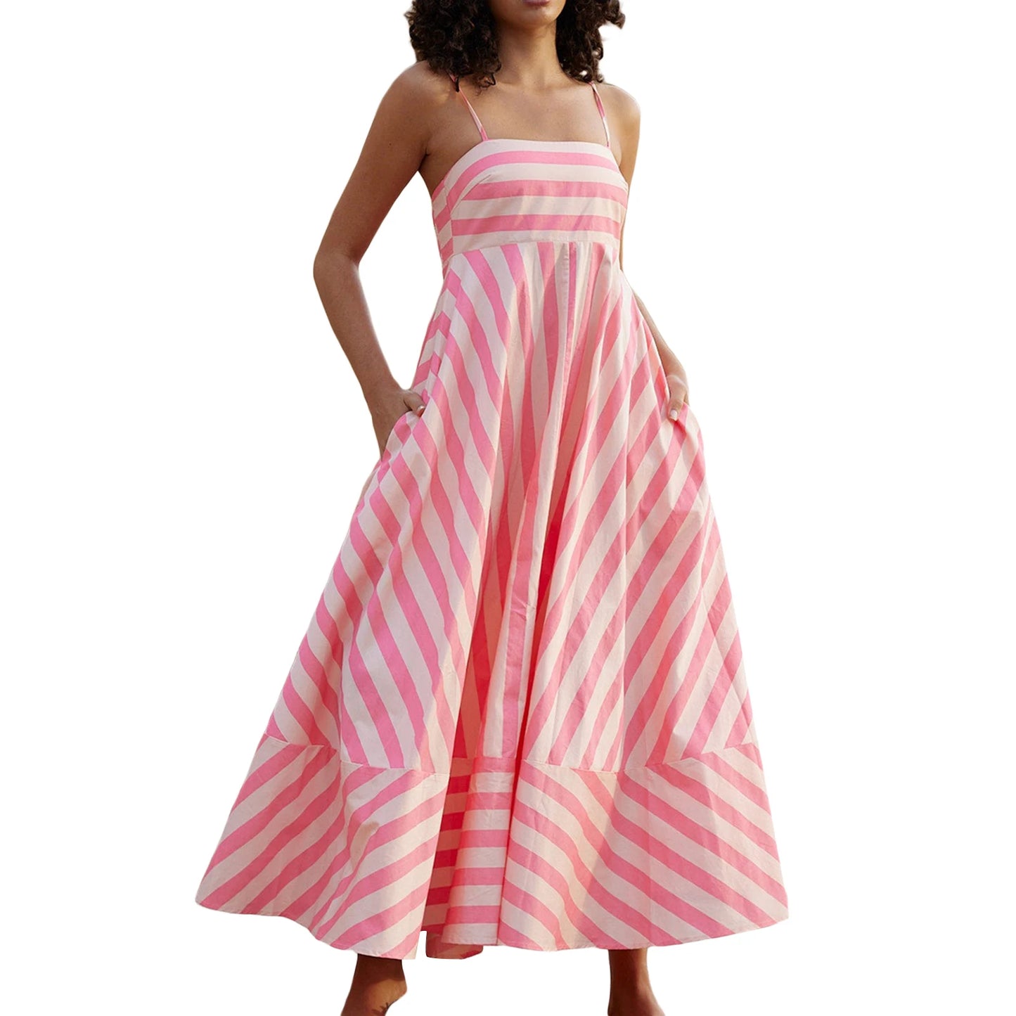 V-Neck Maxi Dress Boho Floral Print Sleeveless Flowy A-Line Beach Party Dress with Pockets