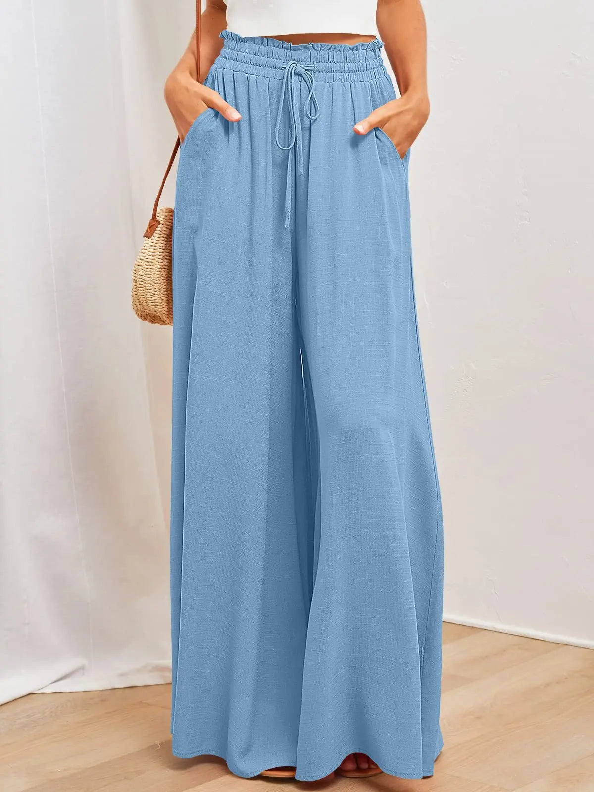 Summer Women's Wide  Leg Pants With Elastic Waistband Palazzo style pants