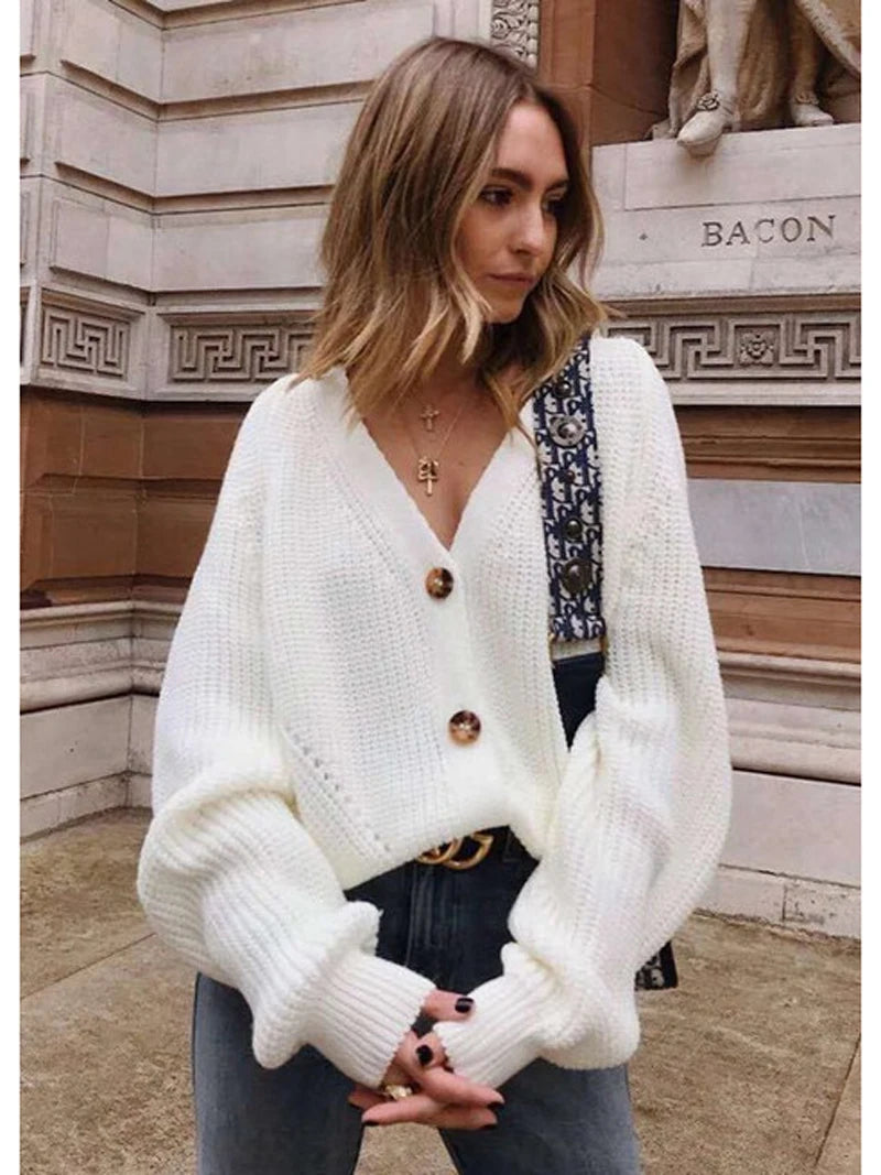 Cardigan Sweater Women Cozy Soft Knit Button Up V-Neck Jumper Basic Knitwear Autumn Winter Outfit