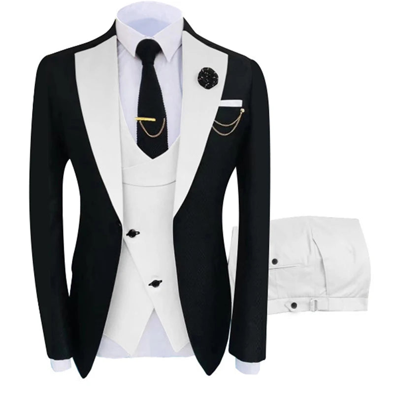 Popular Clothing Luxury Party Stage Men's Suit Groomsmen Regular Fit Tuxedo 3 Piece Set Jacket+Trousers+Vest