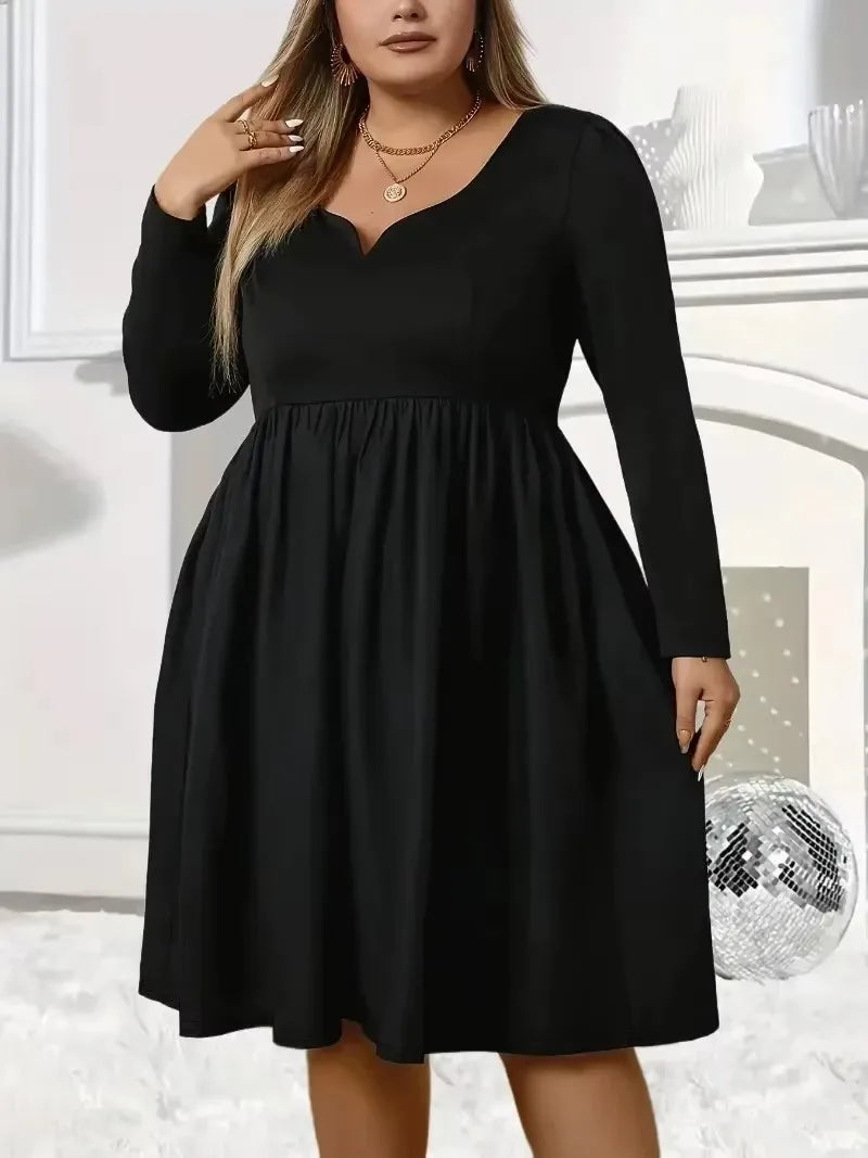 V Neck Long Sleeved Casual Elegant Neckline Notched  Dress