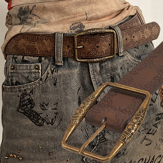 Pattern Print Retro Belts For Women Luxury Designer Brand Buckle Pin Waist Belt Female Pu Leather Fashion Waistband