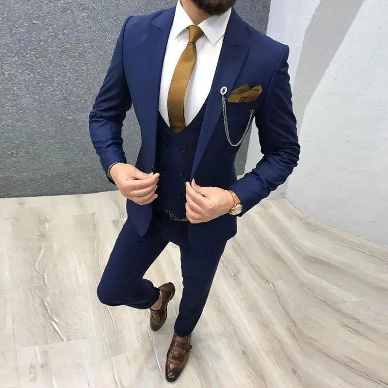 Solid Men Suits 3 Piece Formal Male Suits Fashion Clothing Set Jacket with Pants and Vest