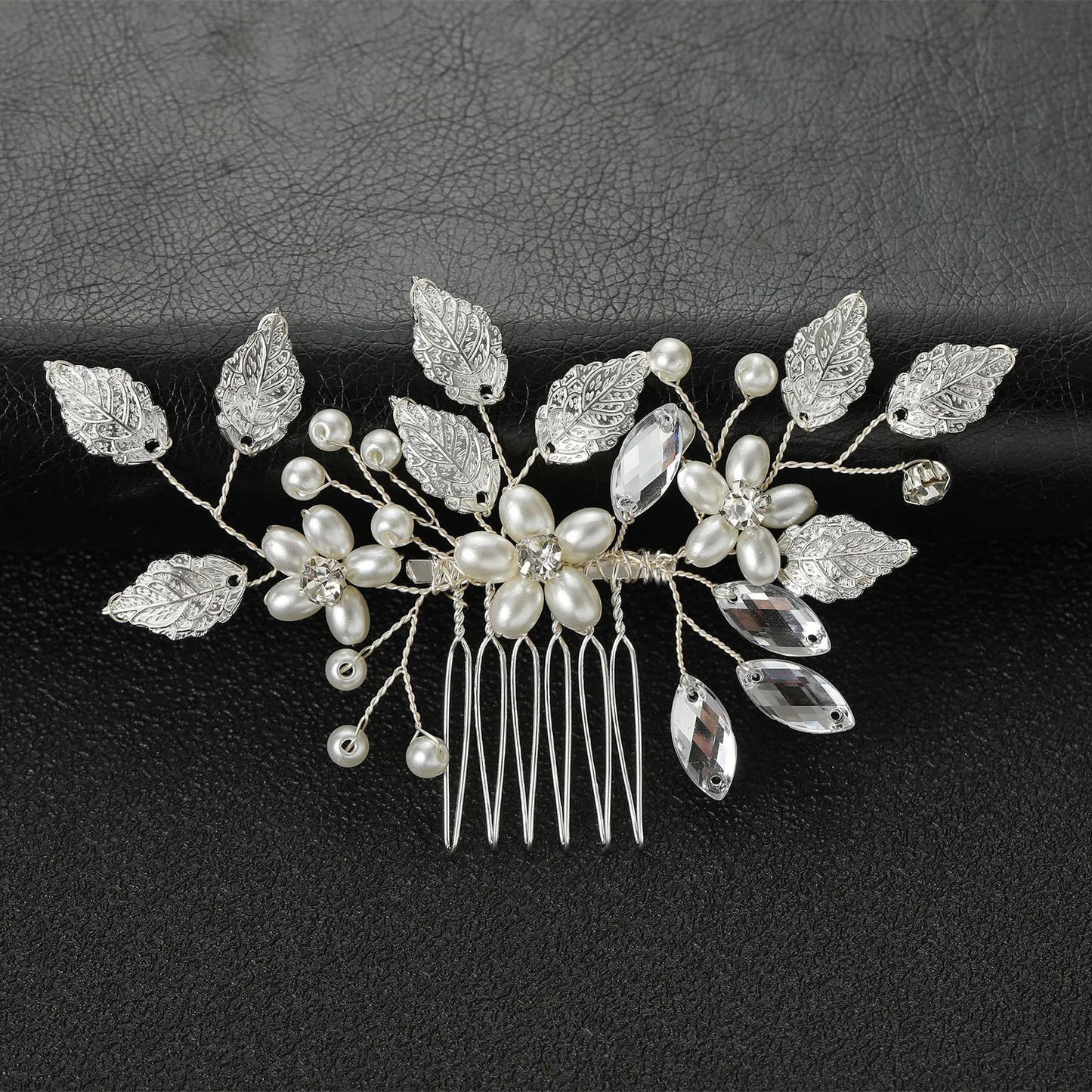Crystal Pearl Hair Comb Clip Pin Alloy Leaf Hair Comb Handmade Headband For Women Bride Wedding Hair Accessories Jewelry