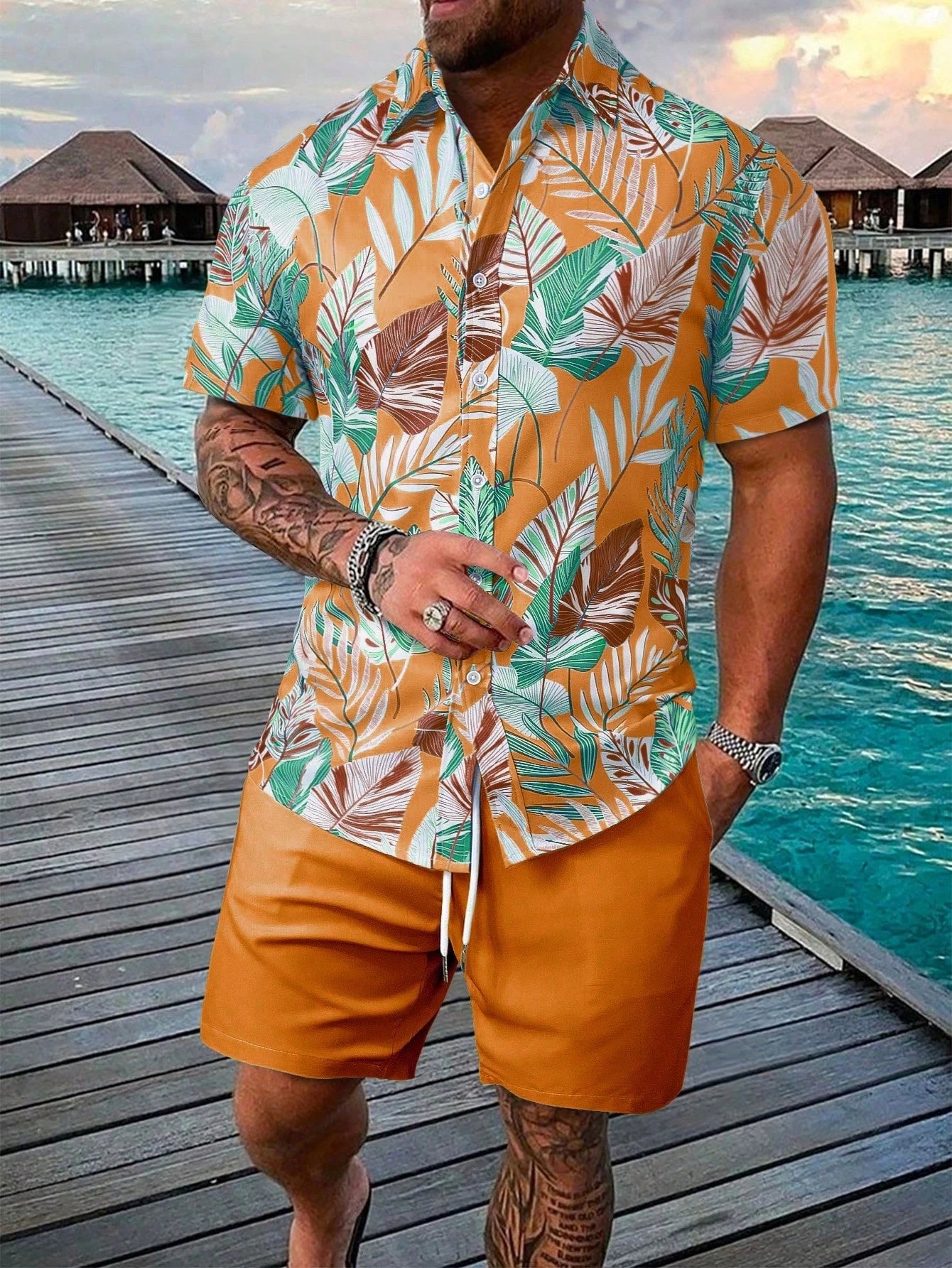 Summer Palm Tree 3D Print Men Shirts Beach Shorts Sets Hawaiian Short Sleeve Shirt Shorts 2 PCS  Hawaiian Suits Street Clothes