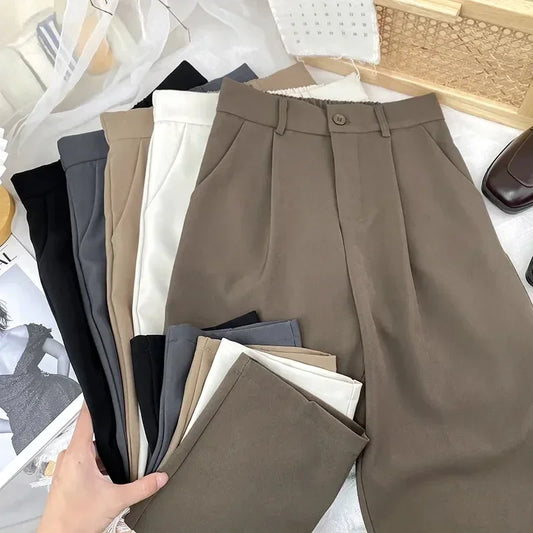 Fall Spring Suit Pants Women Fashion Elastic High Waist Casual Trousers Woman Solid Office Pant