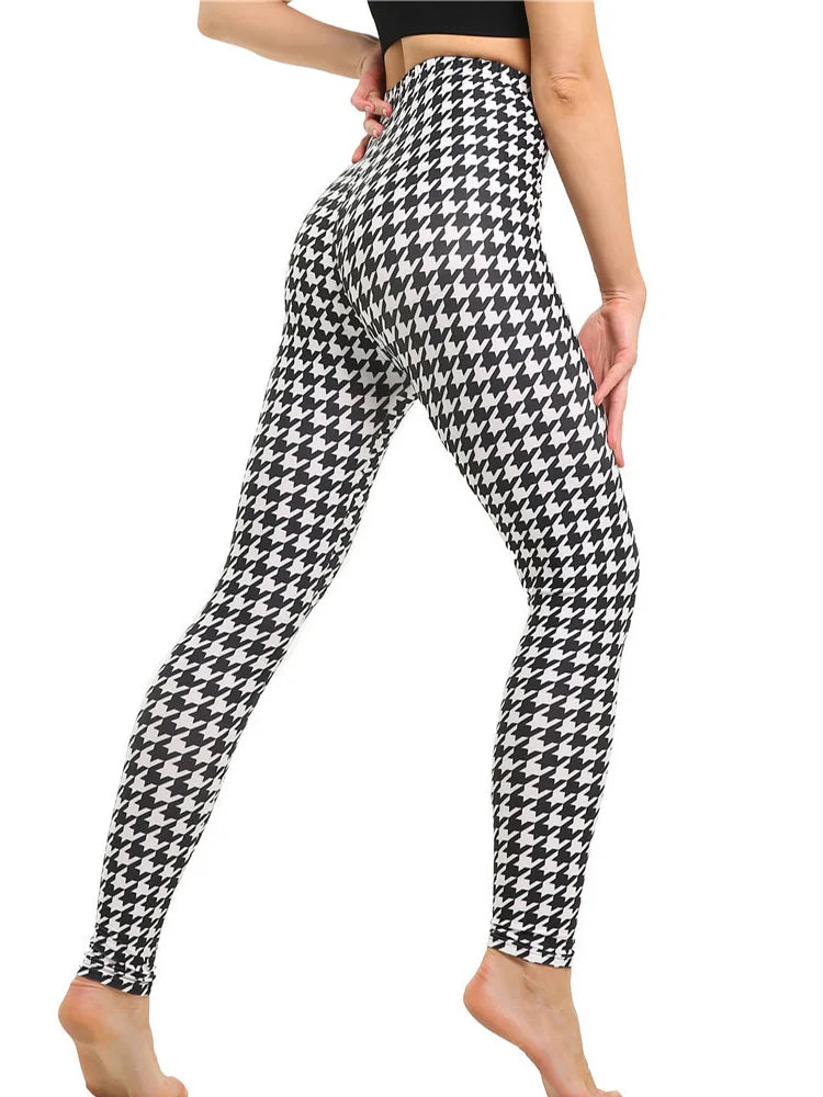 Graffiti Leggings Patterned Print Leggings For Women Leggings Houndstooth  Elastic Design Vintage Leggings