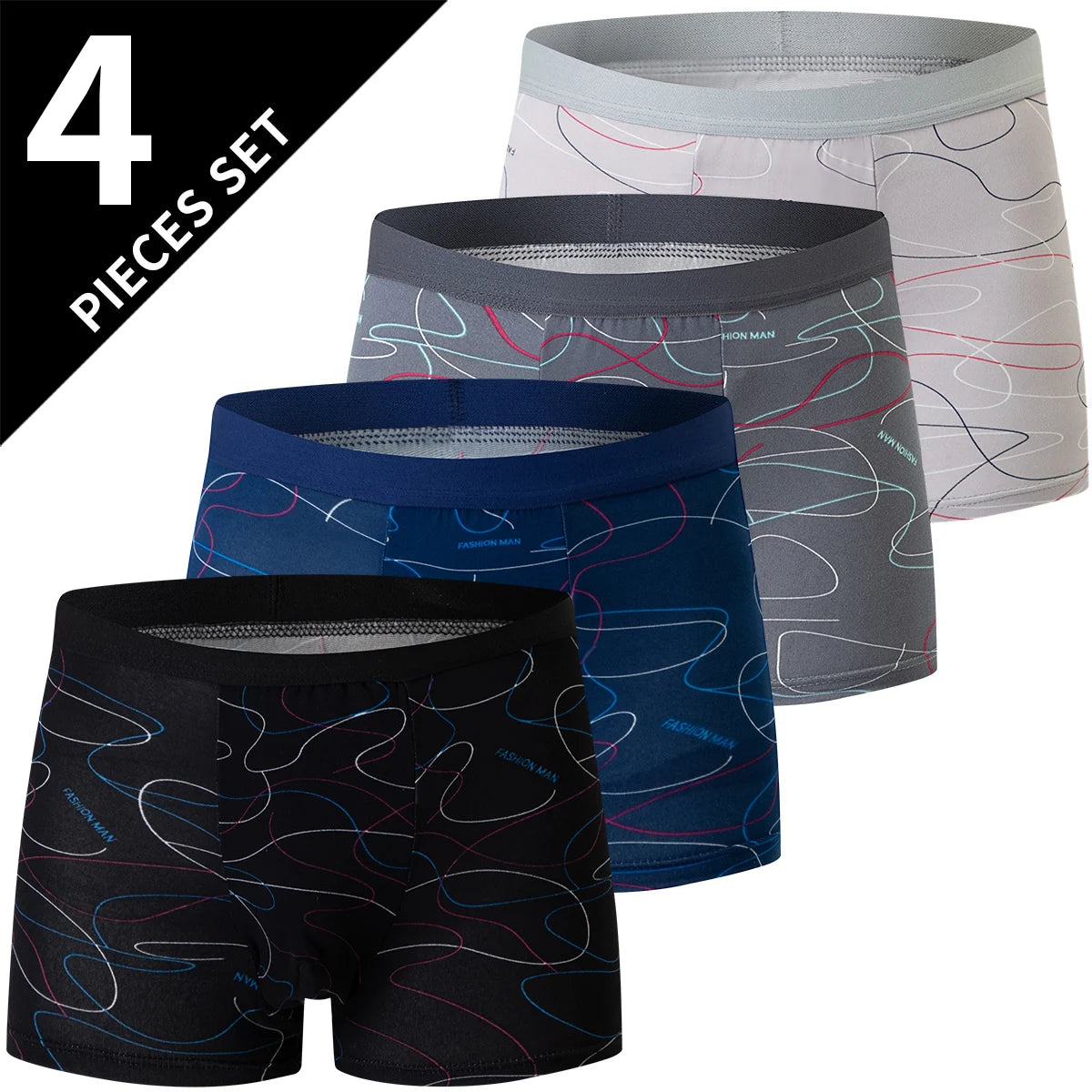 4 Pack Europe and America Size MEN'S FASHION Sexy Boxer Underwear Antibacterial Breathable plus Size