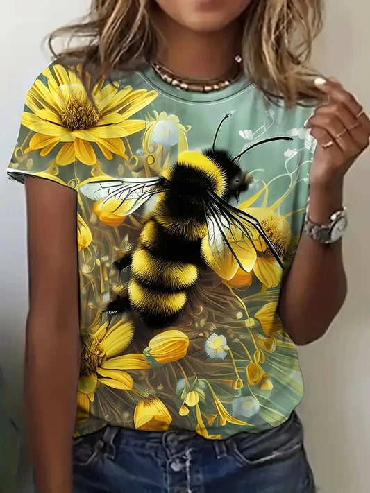 Print Tees Casual Street Tops Woman Clothing Short Sleeve Women's T-Shirt Chic
