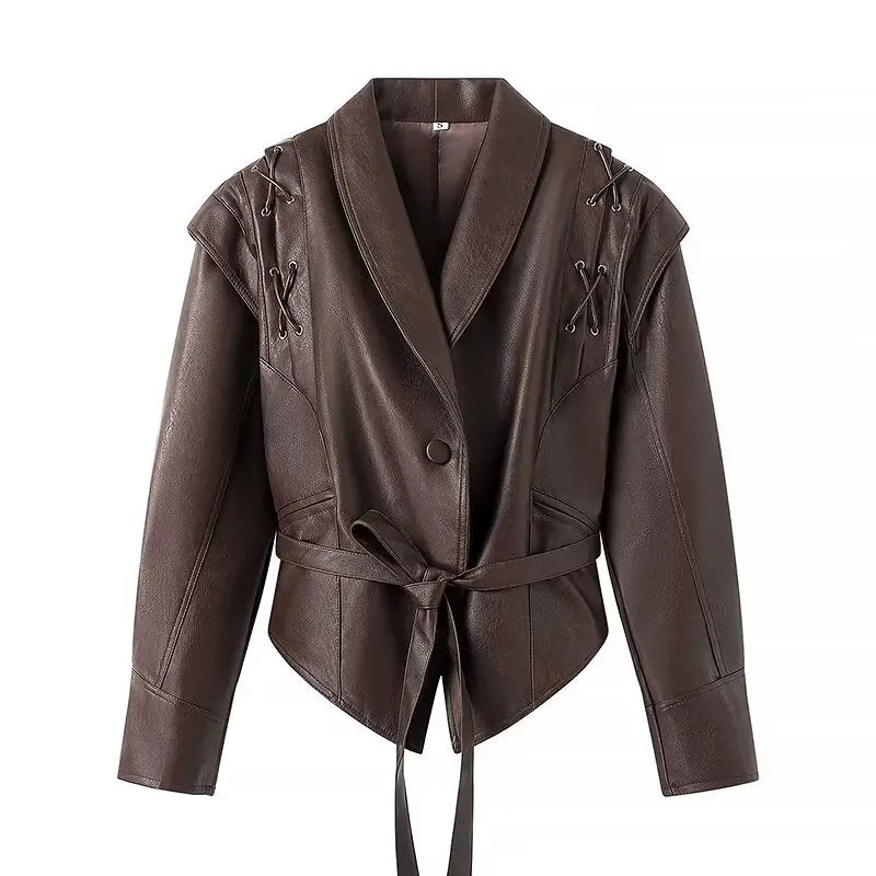 Faux Leather Jackets for Women Chic Dropped Shoulder PU Jacket Coat Casual Office