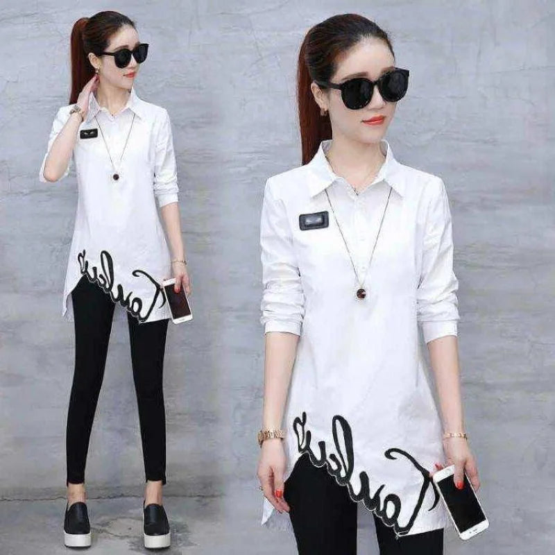 Fashion Embroidery Asymmetrical Blouse