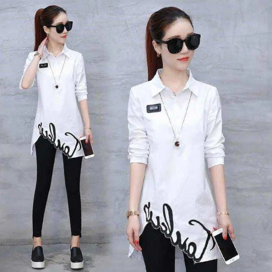 Fashion Embroidery Asymmetrical Blouse
