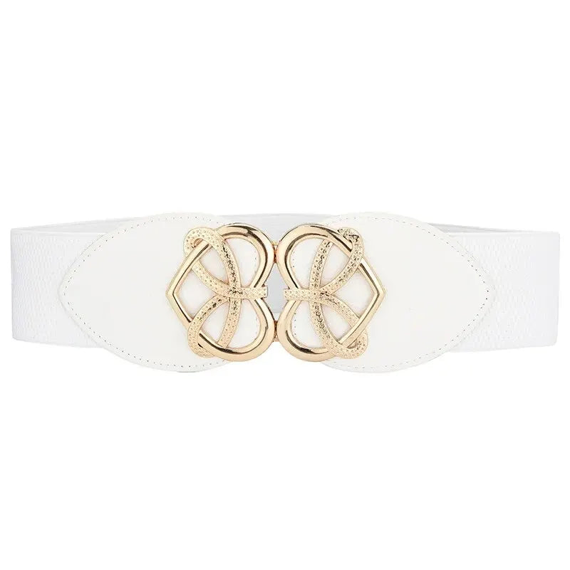 Women's Waist Cover Fashionable Golden Buckle Elastic Waist Closure With Double Hook Buckle Wide Belt