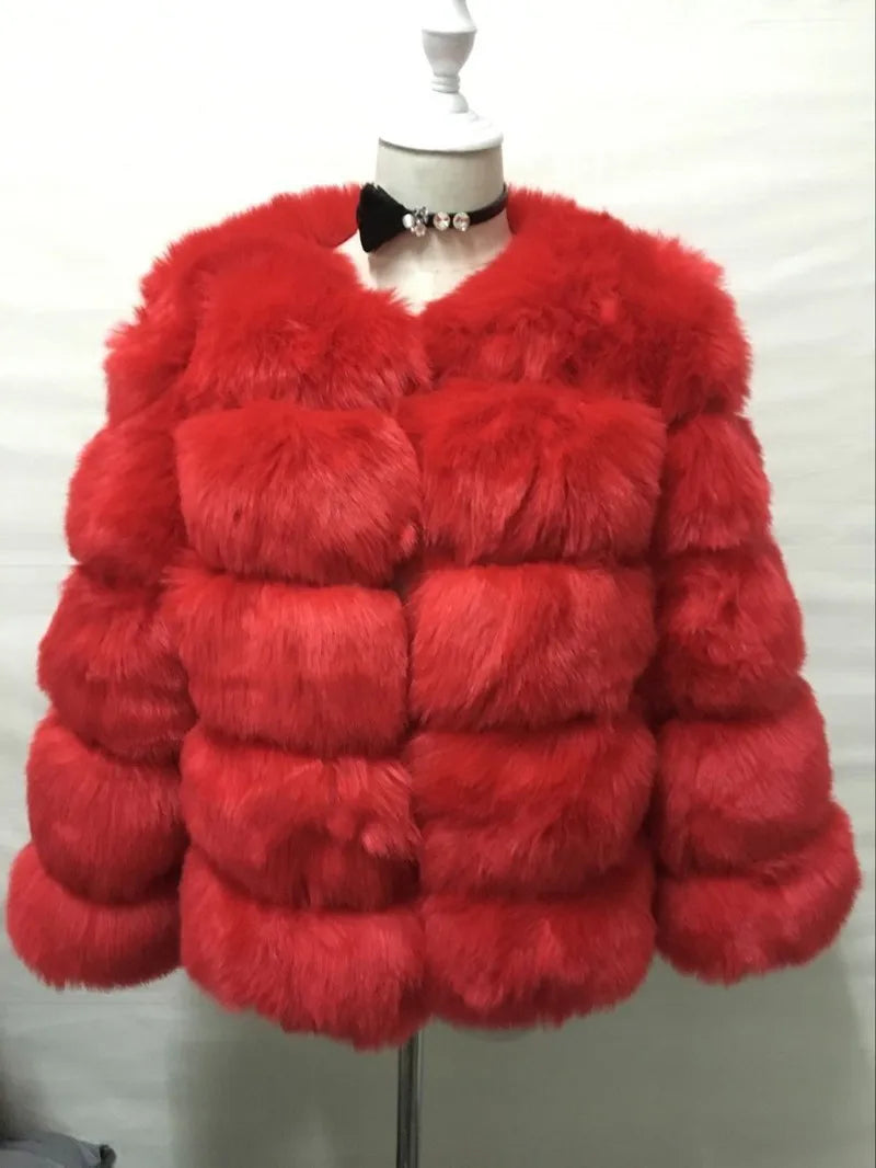 Faux Fur Coat Fashion Faux Fox Fur Fluffy Jacket High Quality