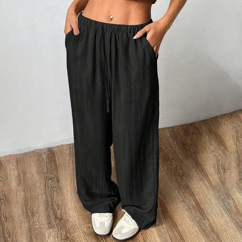 Women s Plus Size High Waisted Wide Leg Palazzo Pants with Elastic Waist and Side Pockets for Comfort and Style