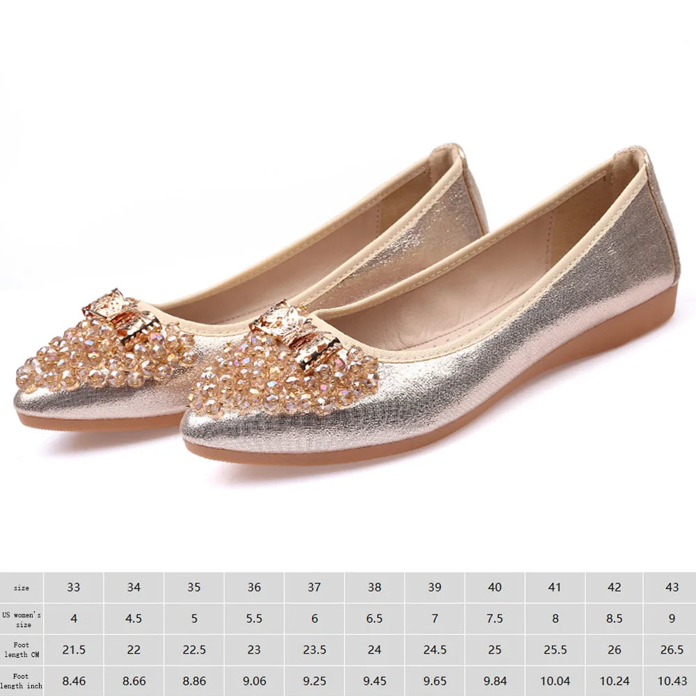 Ballet Flats Anti-Slip Bling Pointed Shoes Rhinestone Comfort Walking Flat Shoes