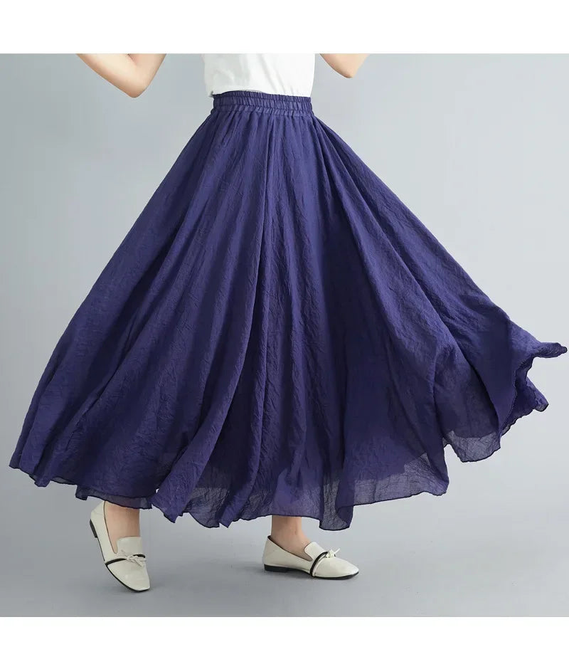 Cotton Linen Maxi  Casual Loose Long Skirt