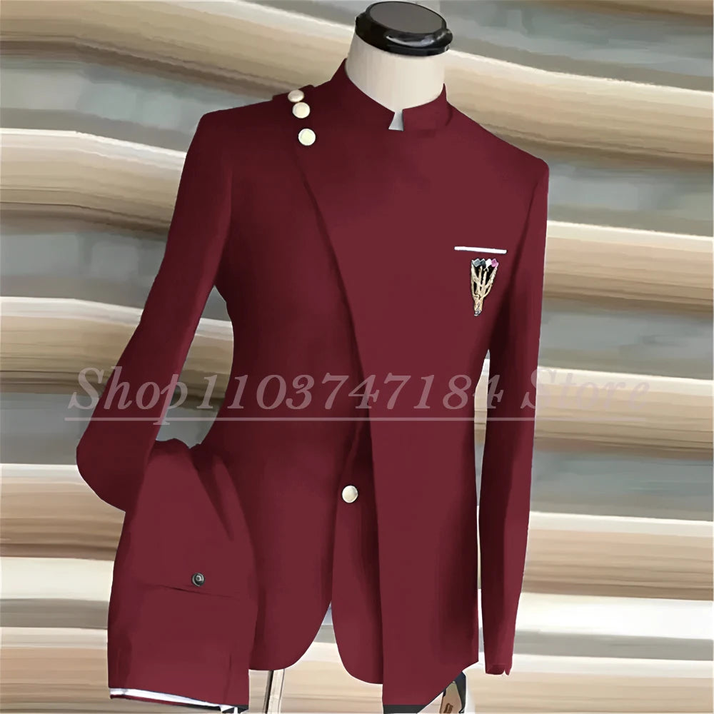 Men's Suits Single Breasted Stand Lapel Blazer  Formal Occasion Party 2 Piece Jacket Pants