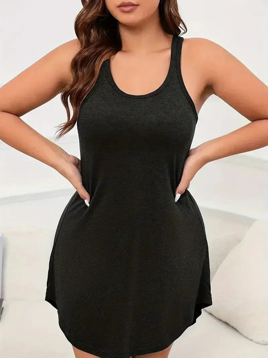U-Neck Basic Loungewear Sleeveless Dress A-line Solid Color Casual Beach Dress