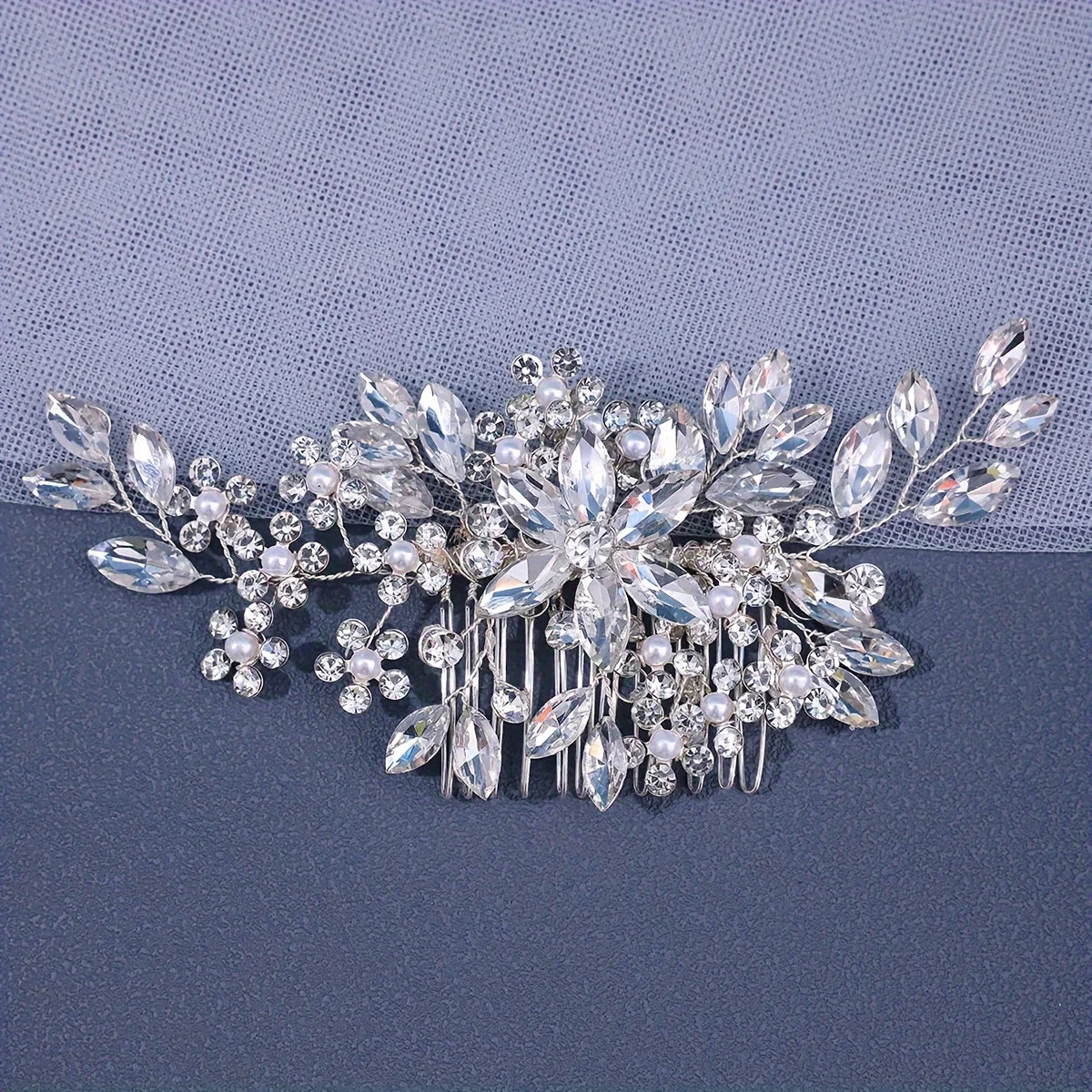 Women's Crystal Pearl Hair Comb Rhinestone Flower Leaf Hairpin Bridal Wedding Headband Jewelry Comb Pin Accessory