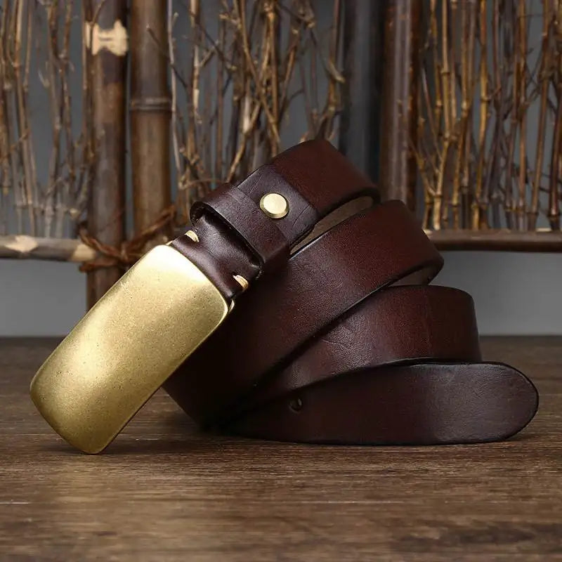 Brass retro tanned leather belt