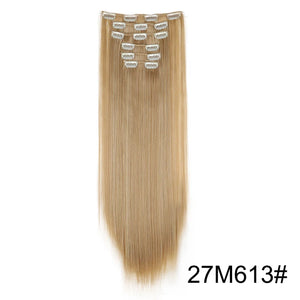 Synthetic 24Inch 16 Clips in Hair Extensions Long Straight Hairstyle Hairpieces Heat Resistant False Hair Daily Use