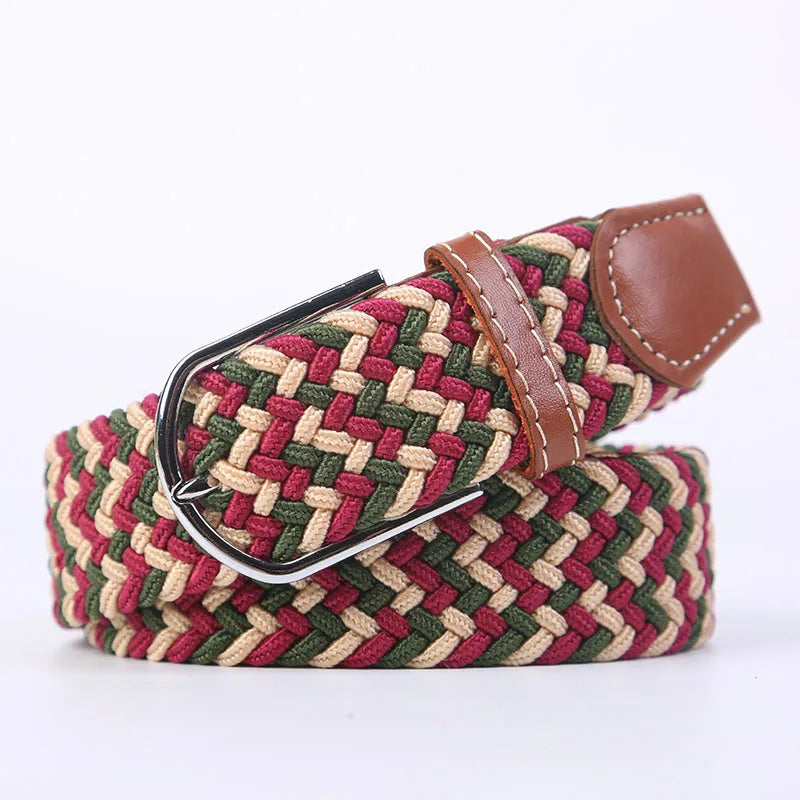 Casual Knitted Pin Buckle Belt Woven Canvas Elastic Expandable Braided Stretch Belts Women Jeans