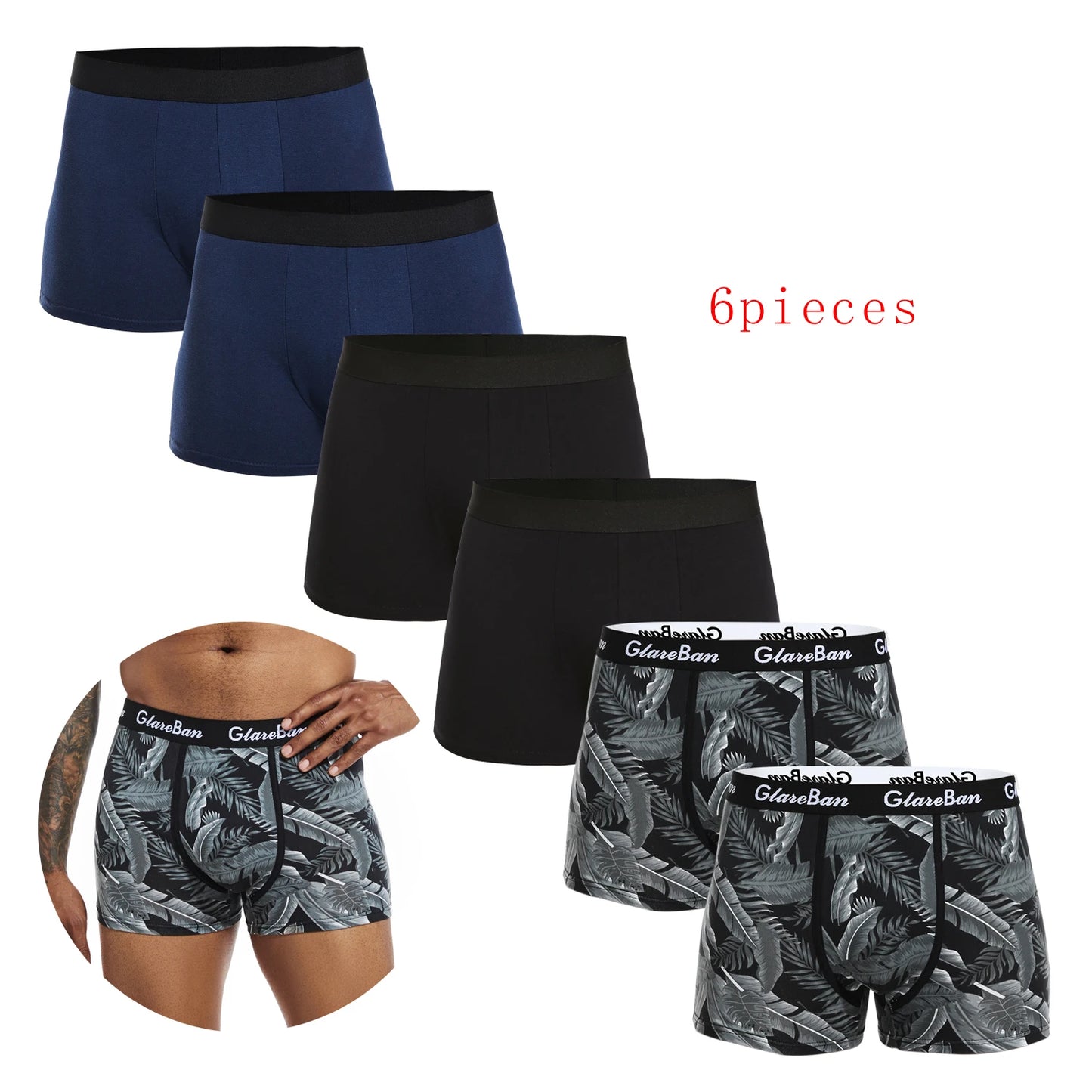 6pcs pack Black Boxer Shorts Men Underwear Soft Breathable Male Underpants for Men Homme Boxershorts