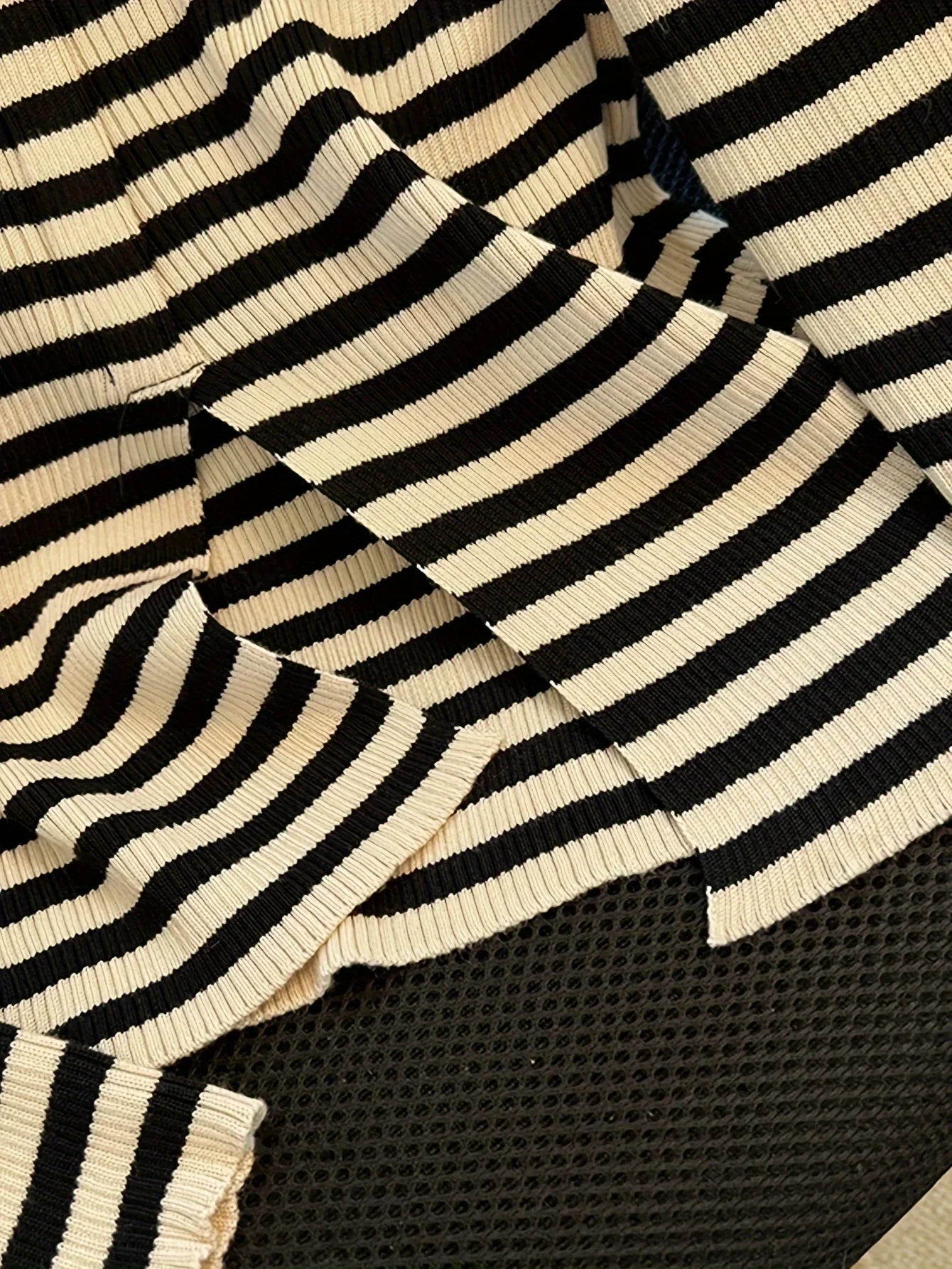 Striped Off Shoulder Knitted Top Casual Ruched Long Sleeve Split Sweater For Spring & Fall, Women's Clothing