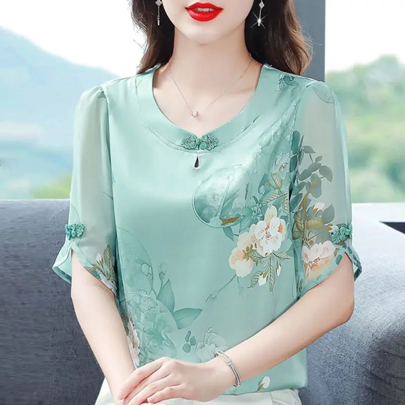Summer Loose O-neck Half Sleeve Blouse
