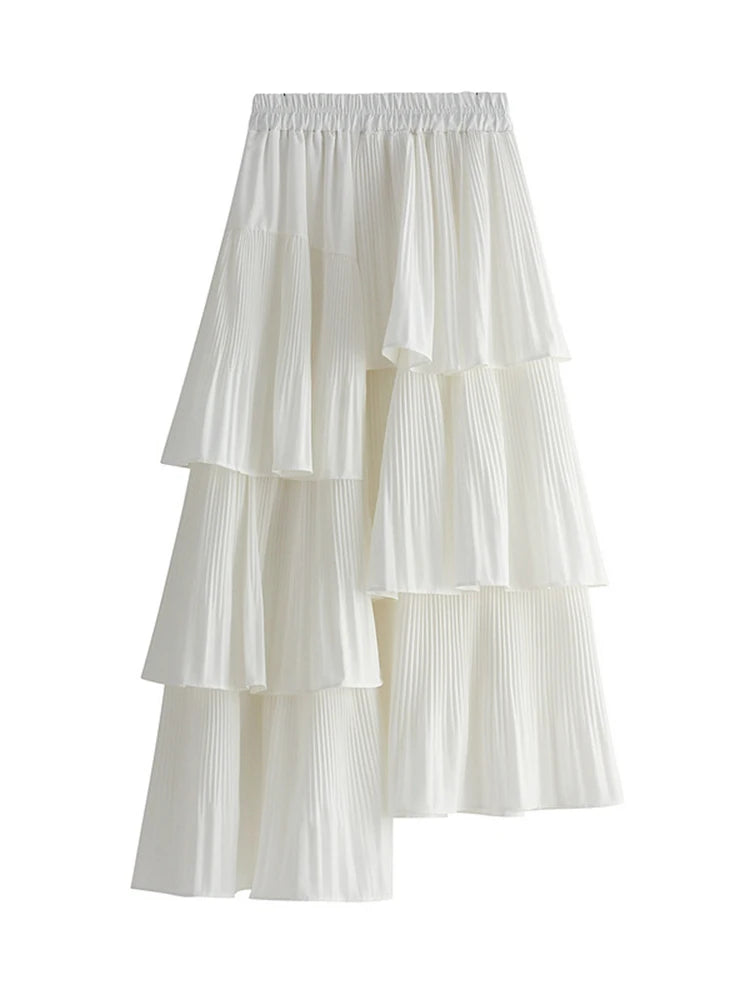 Asymmetric Pleated Medium And Long Ruffle Irregular Skirt