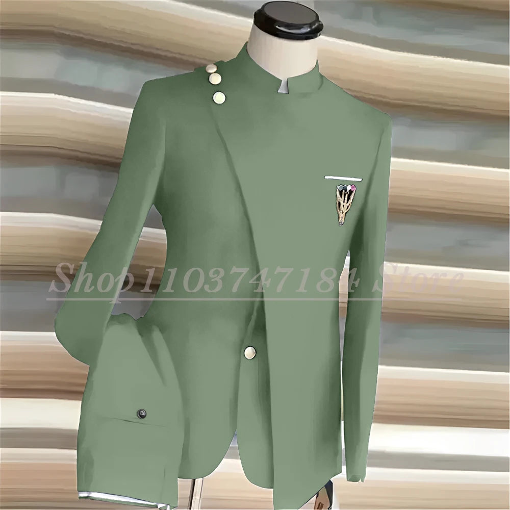 Men's Suits Single Breasted Stand Lapel Blazer  Formal Occasion Party 2 Piece Jacket Pants